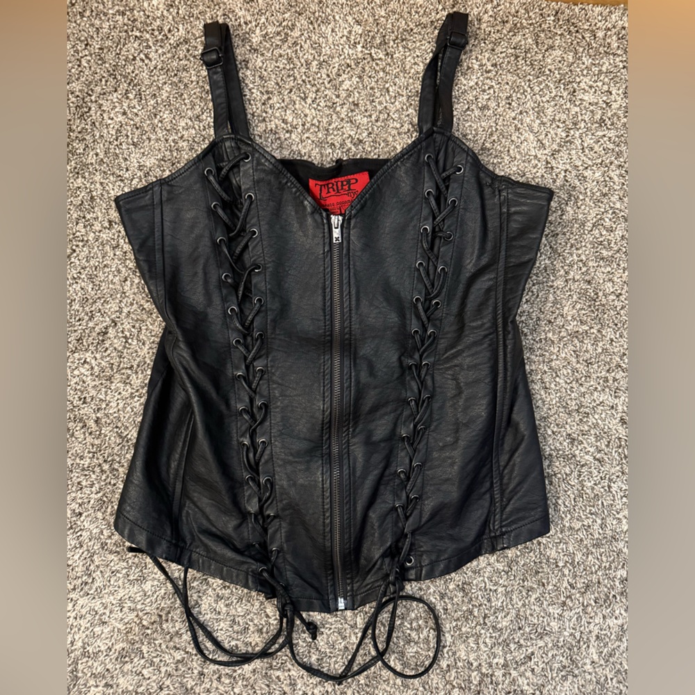 Tripp NYC Black Lace-Up Leather Vest